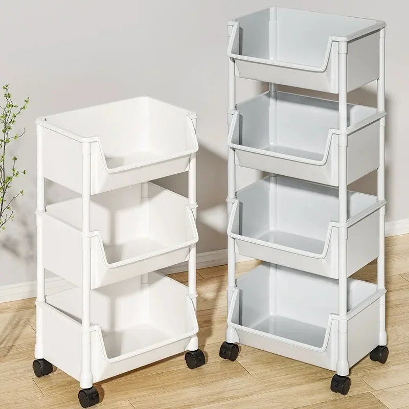 Premium Multifunctional Storage Cart for Kitchen, Bedroom and Living Room with Vegetable Basket and Snacks Rack