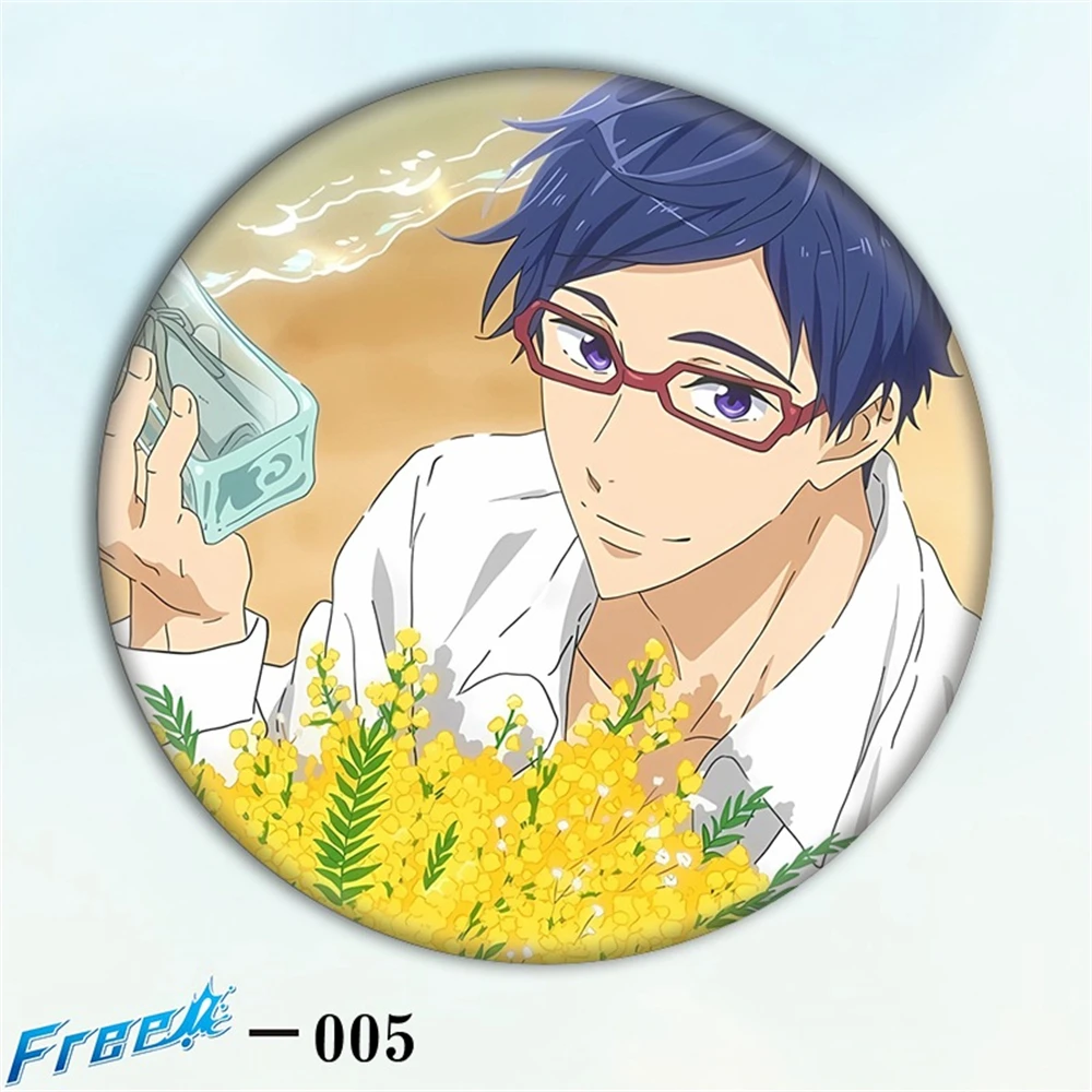 58mm Anime Free! Nanase Haruka Tachibana Makoto Cosplay COSTUME Badge Pin SPTE Tinplate Brooch﻿ Prop Gilf