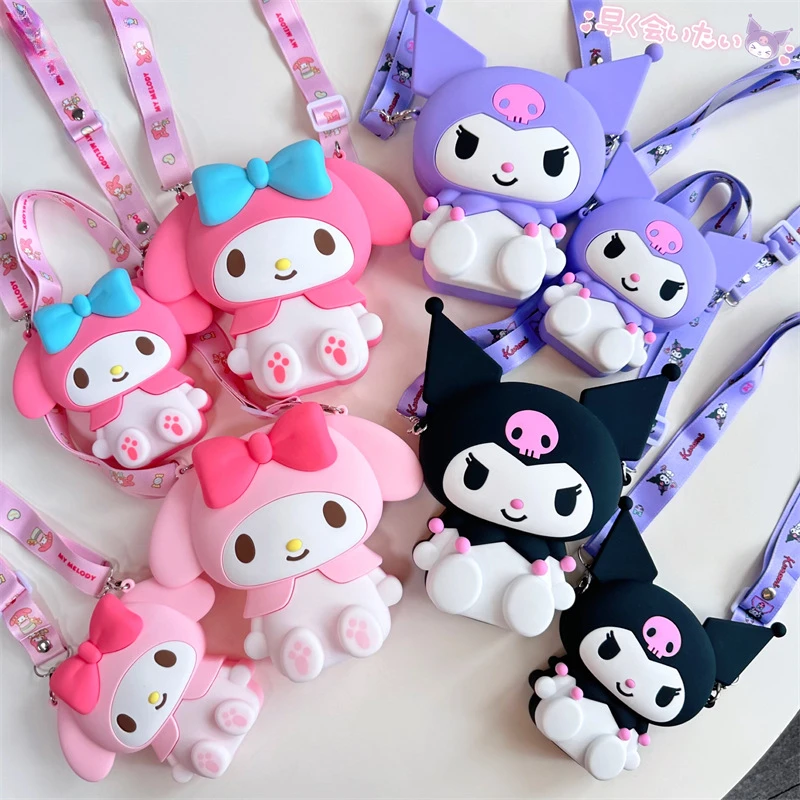 

New Kawaii Sanrio Silicone Purse Messenger Bag My Melody Kuromi Cute Girl Anime Cartoon Children Backpack Toys Christmas Gift