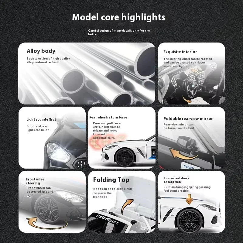 1:22 Z4 M40i supercoche de aleación modelo de coche sonido y luz tirar hacia atrás juguete para niños coleccionables regalo de cumpleaños