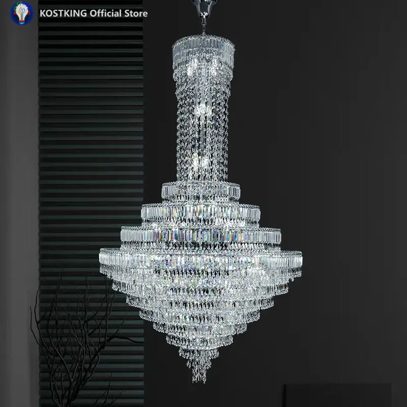 Duplex Villa Crystal Chandelier Luxury Living Room Building Middle Building Hotel Hollow Spiral Staircase Long Zhongshan Lamps