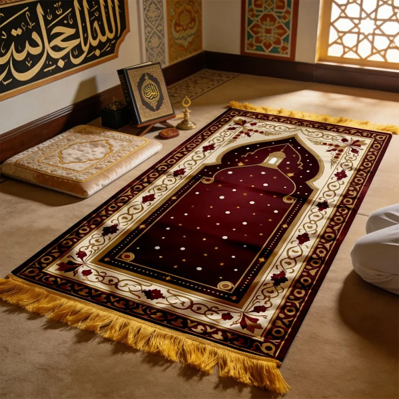 VIKAMA Luxury Floral Prayer Mat – Machine Washable Prayer Mat for Home, Religious Use and Pilgrimage – Muslim Prayer Mat