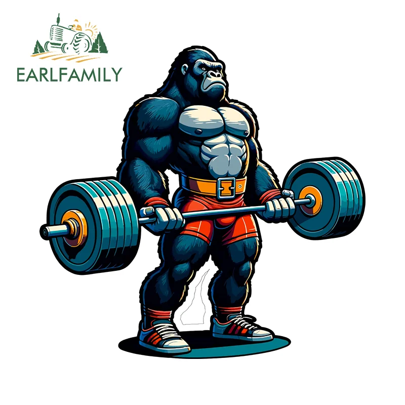 EARLFAMILY Weightlifting Car Truck Decal Bumper Window Amusing Eye-Catching Car Door Decal Sunscreen Camper RV Custom Printing