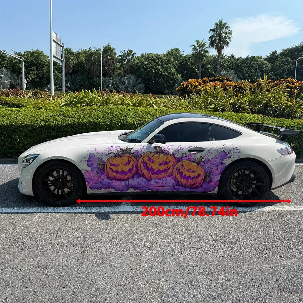 2pcs Evil Pumpkin Pattern Sticker, Durable, Fade-resistant, Enhance The Beauty Of Your Vehicle Bold Art Design Car Vinyl Wrap