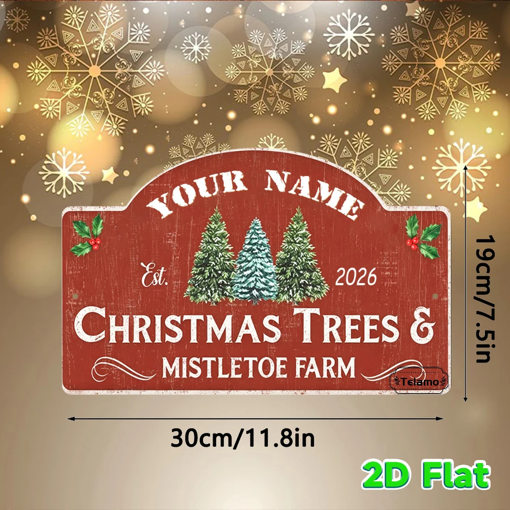 Custom Text Arched Metal Sign, Snow Pine Tree Holly Berry Pattern, Christmas Wall Decor, Patio Yard Porch Decor, Holiday Gift fo