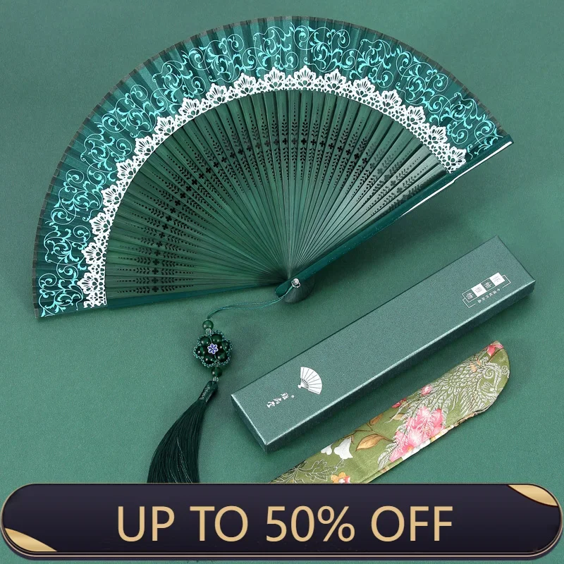 Chinese Cheongsam Small Folding Fan Ladies Summer with Chinese Style Hanfu Ancient Dance Fan Lace Folding Fan