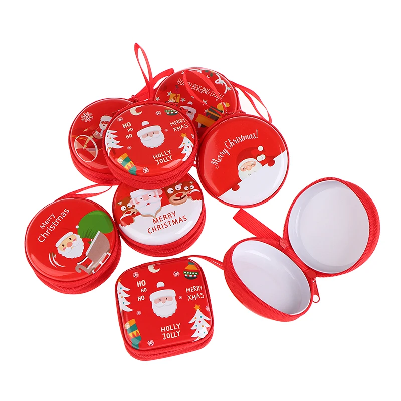 

Random Tinplate Coin Purse Earphone Storage Bag Christmas Gifts Santa Claus Pattern Coin Purse Key Coin Bag Red Coin Purse