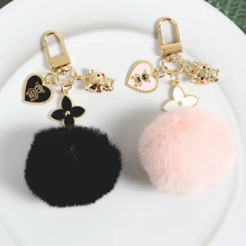 Cute Soft Fluffy Bear Keychain Cartoon Bear Fashion Pendant for Women Girls Bag Decorations Handbag Ornament