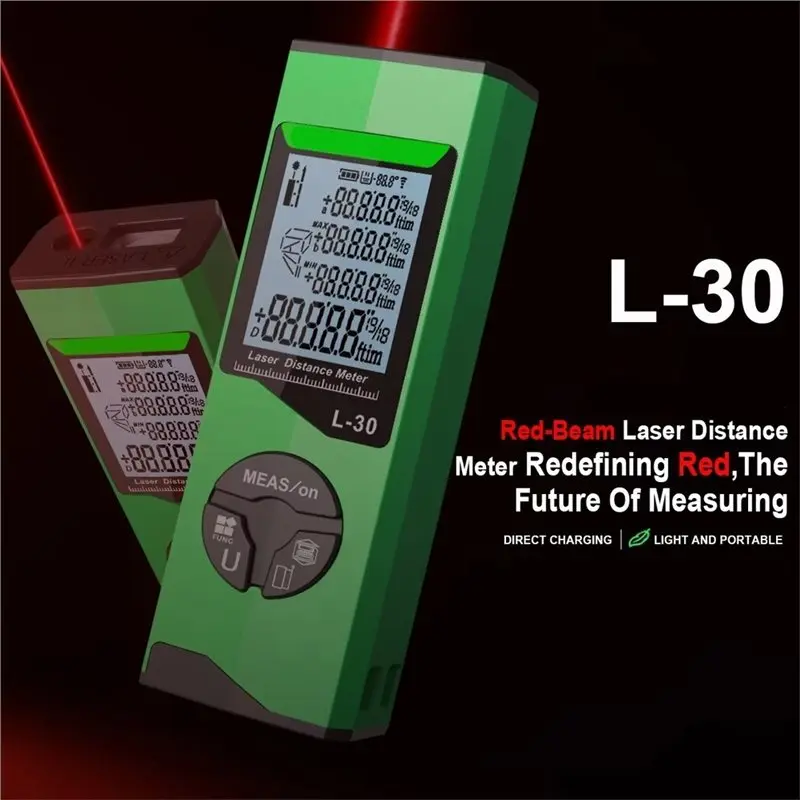 AAAN-L-30P Rechargeable Digital Measuring Tape, Handheld Laser Rangefinder With LCD Display As Shown