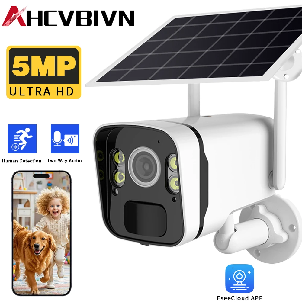 

EseeCloud 5MP WIFI Solar Camera Outdoor Security Protection Monitoring PIR Human Detection CCTV Video IP Professional Camera