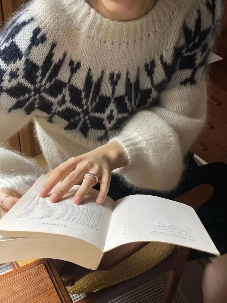 Maglione lavorato a maglia da donna retrò pigro Sle Morbido e accogliente rotondo Ne Lantern Sve Color Blo Autunno Inverno Versatile Nuovo arrivo