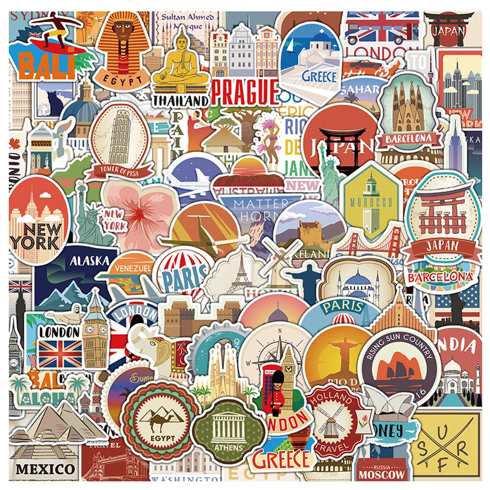 

10/30/50/100PCS Vintage Global Travel City Landscape Stickers Graffiti Decal Laptop Scrapbook Phone Diary Cartoon Sticker Toy