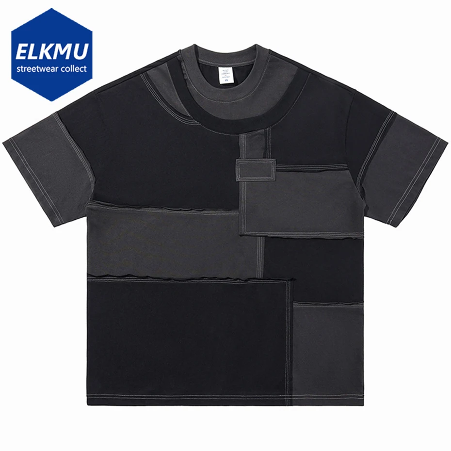 

Broken Patchwork Vintage T-shirts Men Streetwear Harajuku Hip Hop Oversized T Shirts Casual Loose Tee Tops