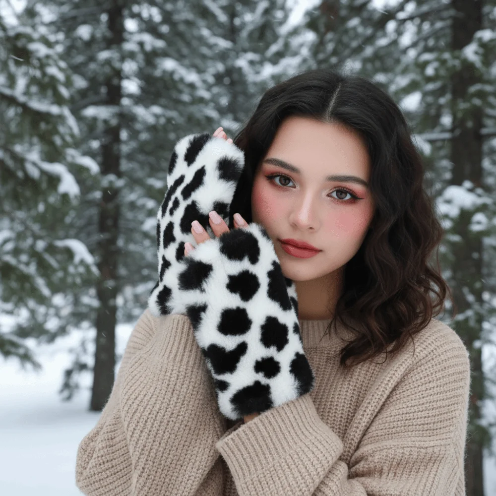 Thickened Fingerless Furry Gloves Fleece Lined Elastic Cuff Faux Fur Handwarmer Warm Keeping Fluffy Texture Plush Wrist Sleeve