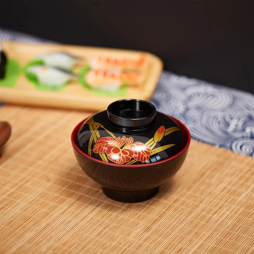 Nuevo Tazón para Sopa Miso con Tapa, Recipiente para Sopa de Doble Color, Tazón para Sopa con Tapa, Tazón Japonés para Arroz con Diseño de Hoja de Arce, Accesorios para Comer