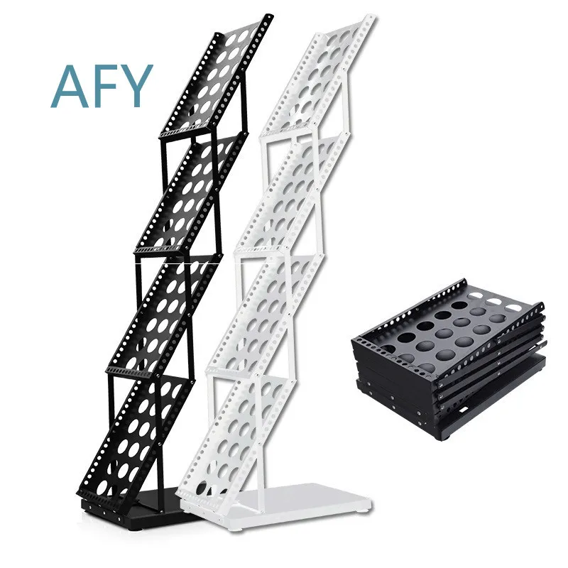 Metal Folding Newspaper Rack for Advertising Data Storage Magazine Book Display Stand Floor Standing Iron Publicity Shelf for