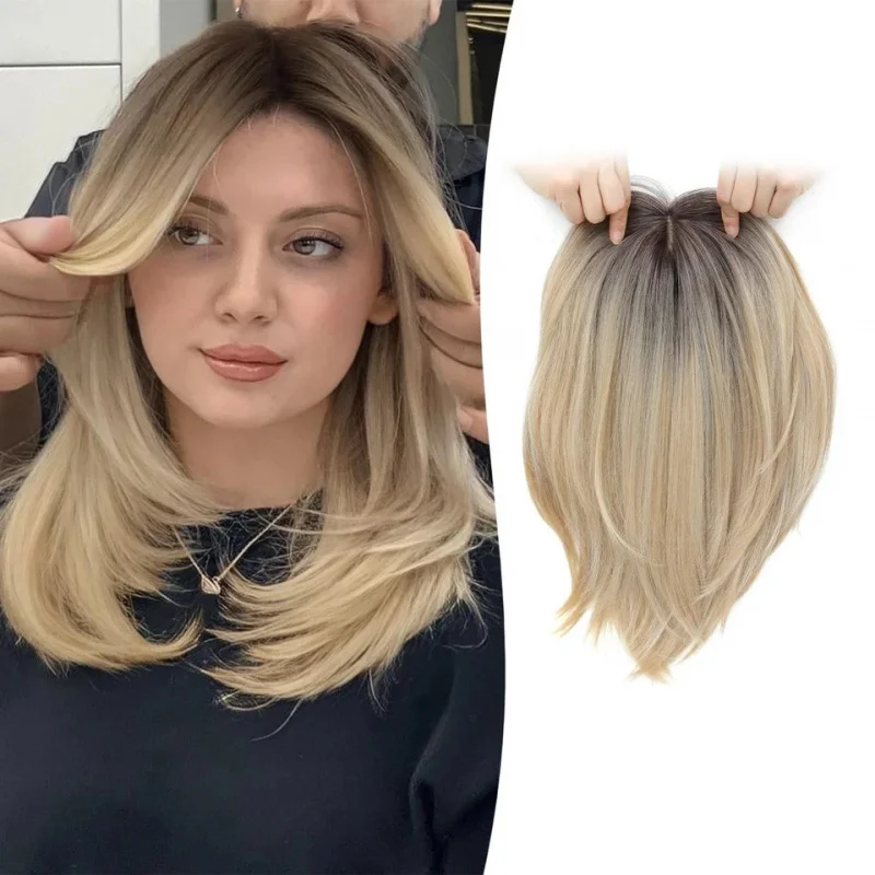 

100% Human Hair New Fashion Women's Long Natural Brown Mix Blond Wigs 14 In