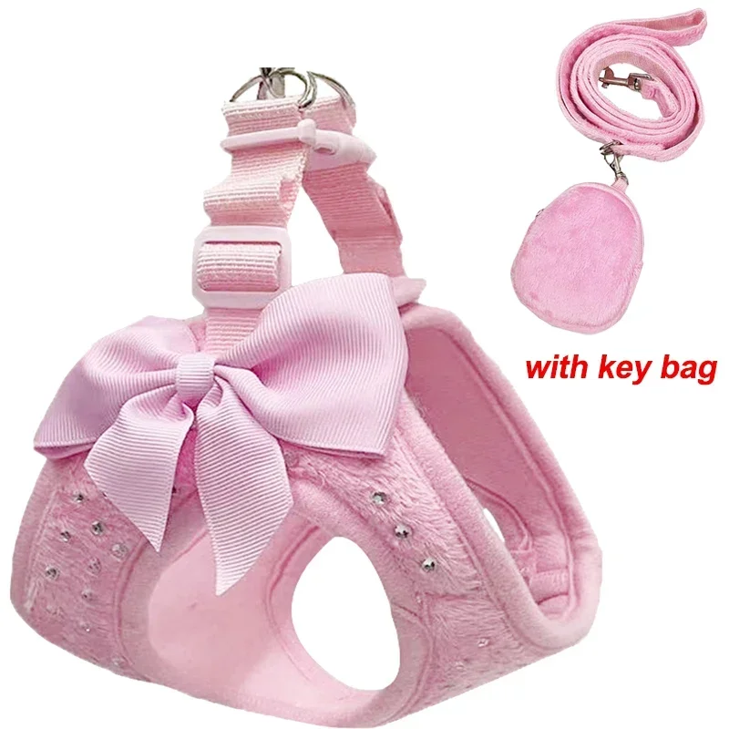 Soft Breathable Dog Chest Harness Vest Small Diamond Decoration Harness for Dogs Pets Collar Pets Chest Black Pink Strap Leash