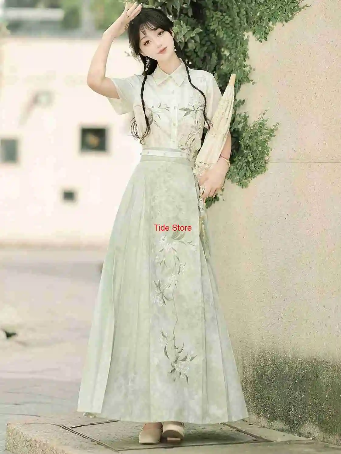

Xunxia Improved Hanfu Women's Daily New Chinese Style Han Element Embroidered Short Sleeve Top Mamian Horse Face Skirt Summer