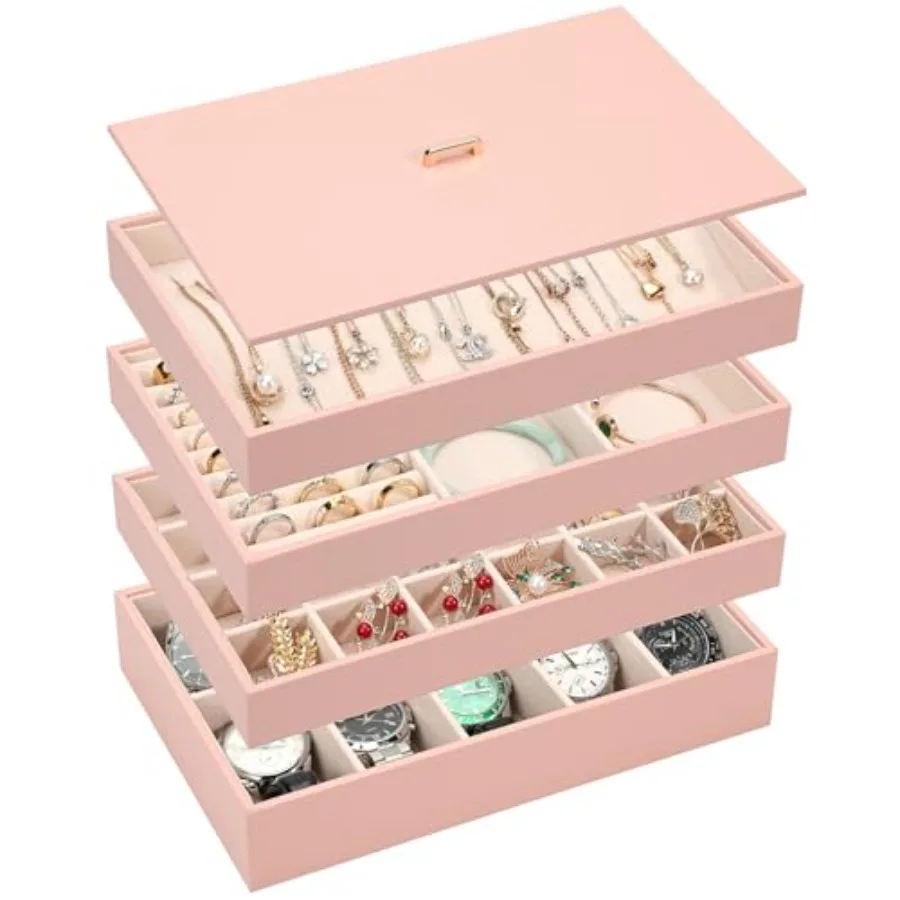 

Штабелируемый лоток-органайзер для ювелирных изделий с крышкой, держатель для хранения ювелирных изделий из искусственной кожи, вставки для ящиков, витрина для ювелирных изделий, чехол для E