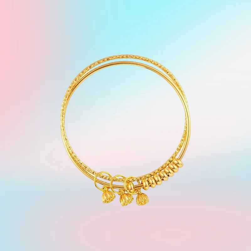 

new 9999 Real Gold 24K New Chinese Double Ring Abacus Bead Lotus Bracelet, Gold Niche Premium Double Ring Lotus Bracelet