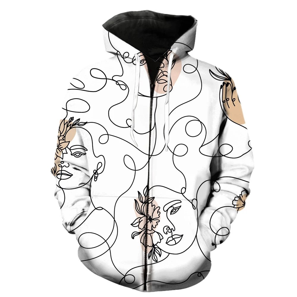 

Abstract Line Portrait Men's Zipper Hoodie Fashion Oversized 3D Print With Hood Jackets Streetwear Casual Unisex Teens Funny