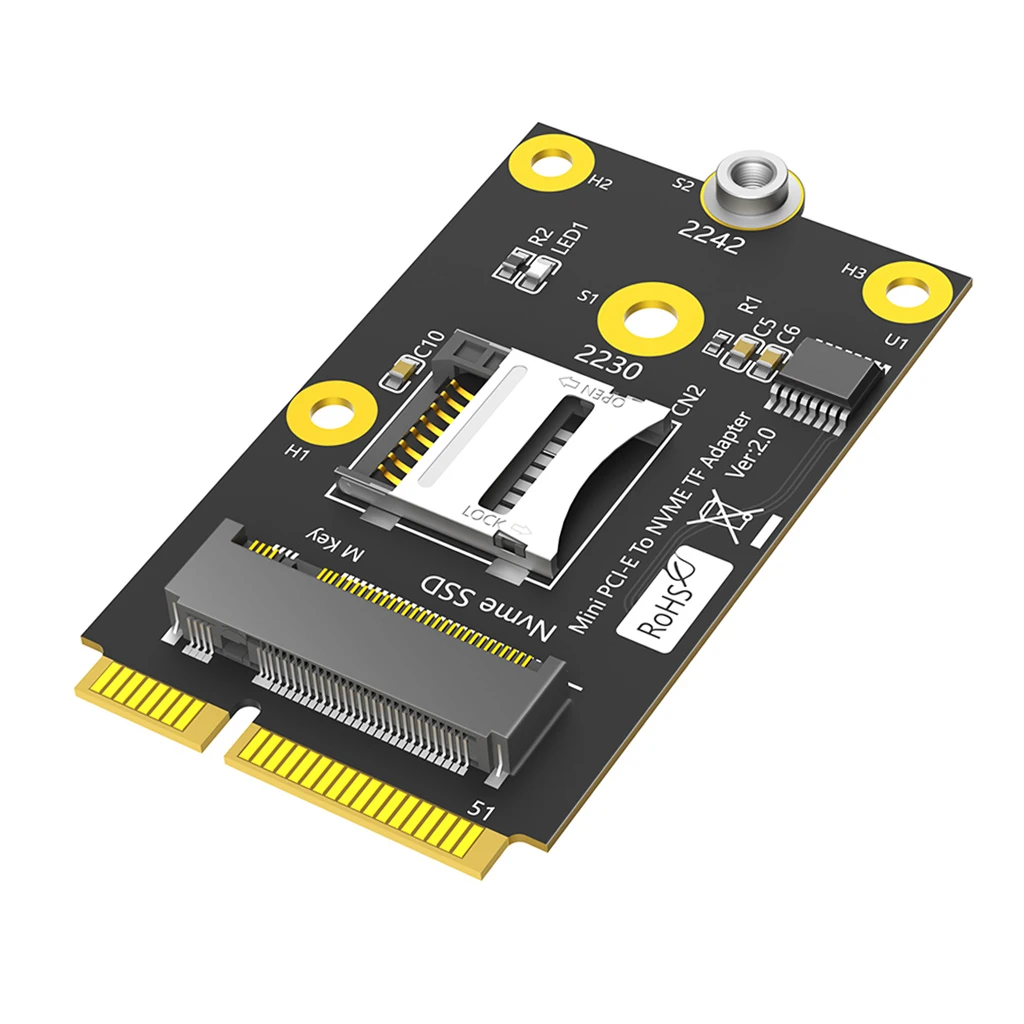 Mini PCI-E to TF Card USB2.0 & M.2 NVME Key-M SSD Adapter Card for NAS Industrial Control Motherboard for MICRO SD/SDXC/TF Card