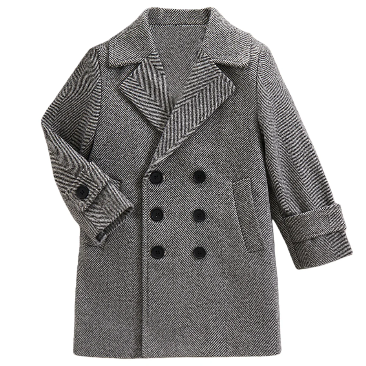 Houndstooth Vintage Double-Breasted Formal Long Coat Jacket for Children Wedding Attire Suitable for Kids