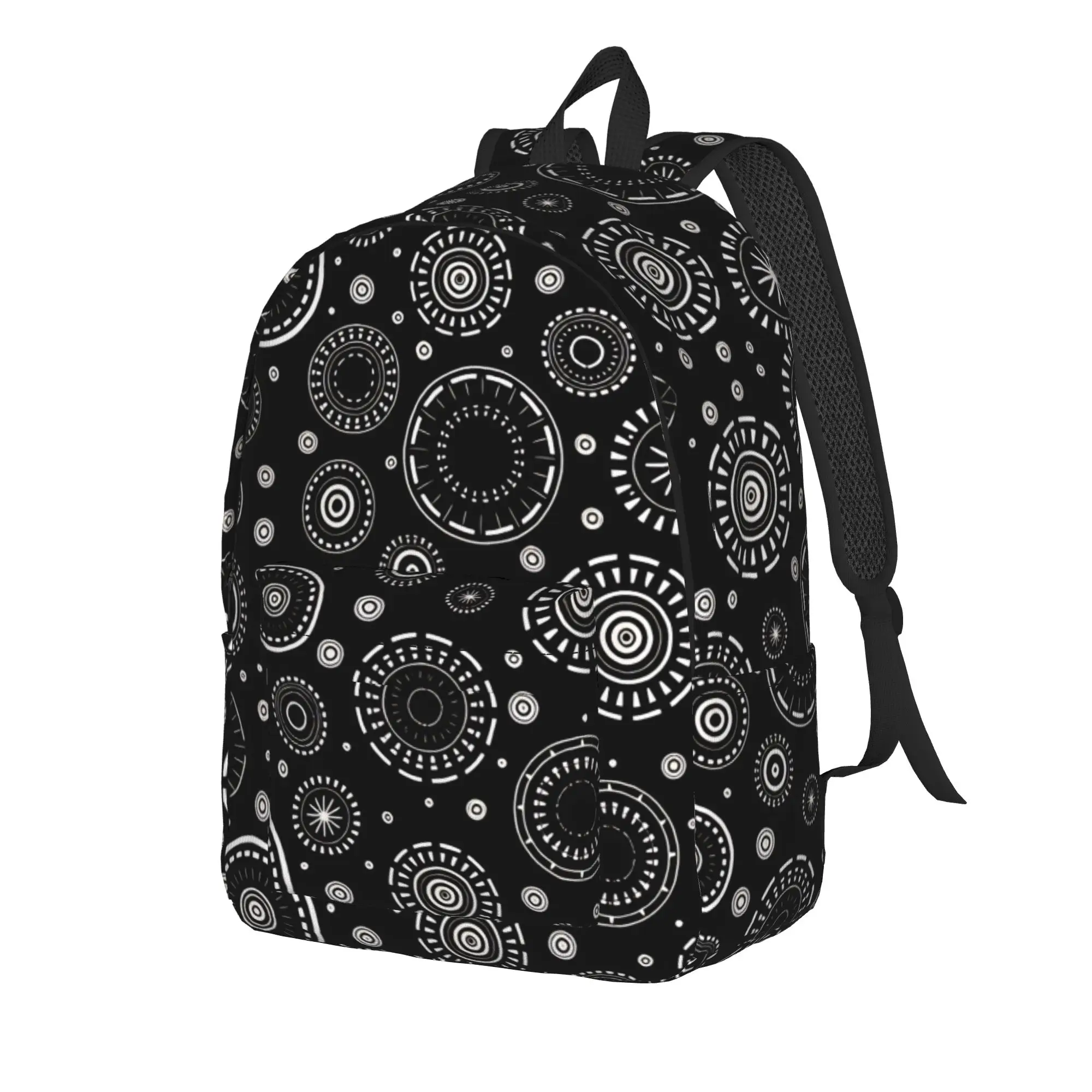 Black White Tribal Circle Motif Backpack  Travel Backpacks Boy Colorful Large High School Bags Casual Rucksack