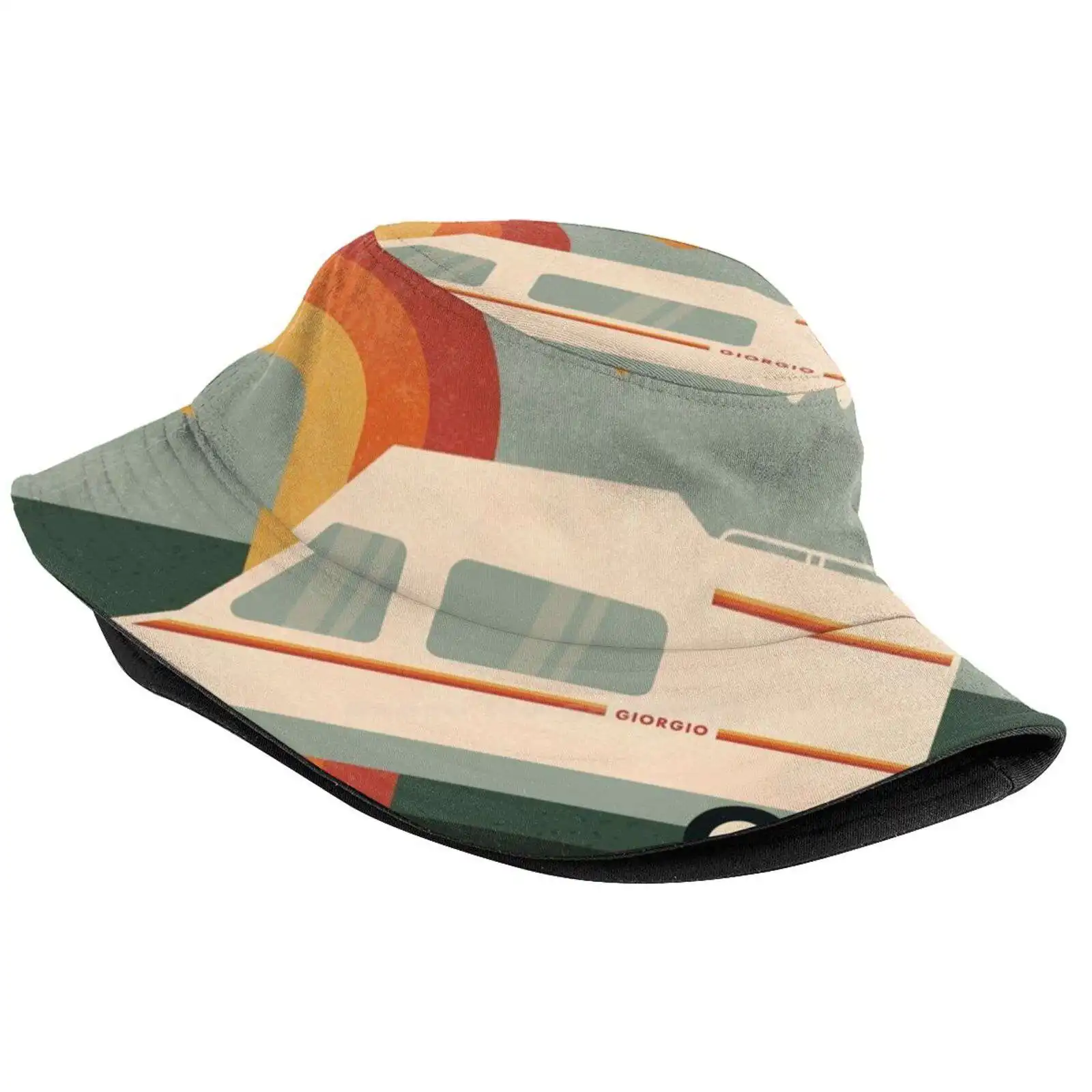 Giorgio The Mountain Korean Caps Funny Beach Bucket Hats Vanlife Travel Adventure Mountain Bus Camping Car Holiday Green Sunset