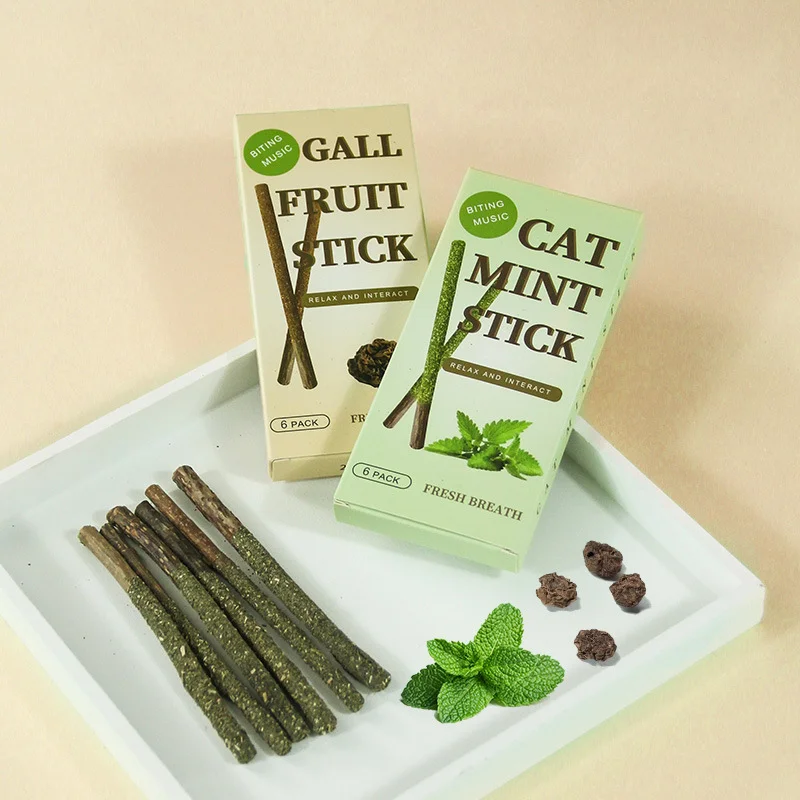6PCs Natural Cat Teeth Cleaning and Treatment Cat Toys Cat Sticks Mint Scratching Biting Excitement Sticks Silver Vine