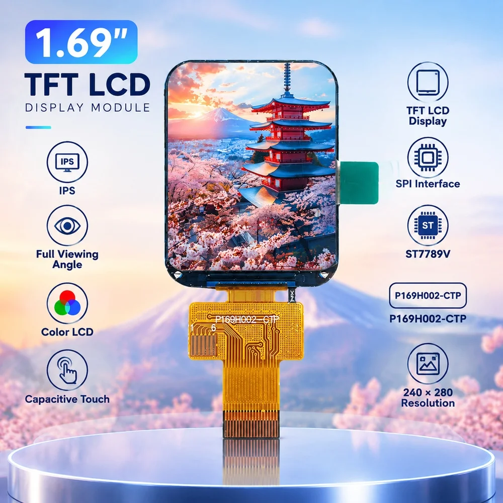 1.69 Inch TFT LCD Display Module SPI Interface 240RGB*280 4-Line IPS with Capacitive Touch ST7789V Driver 18PIN P169H002-CTP