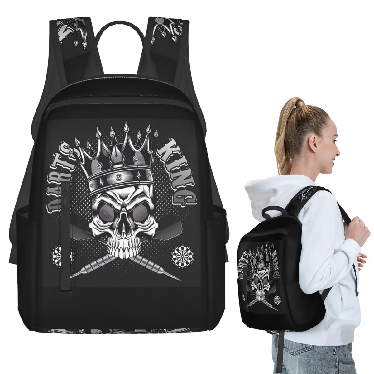 Dart Board Arrow Target King Skull Darts Player Gifts Backpack Student BookBag Boys Girls School Bag Computer Shoulder
