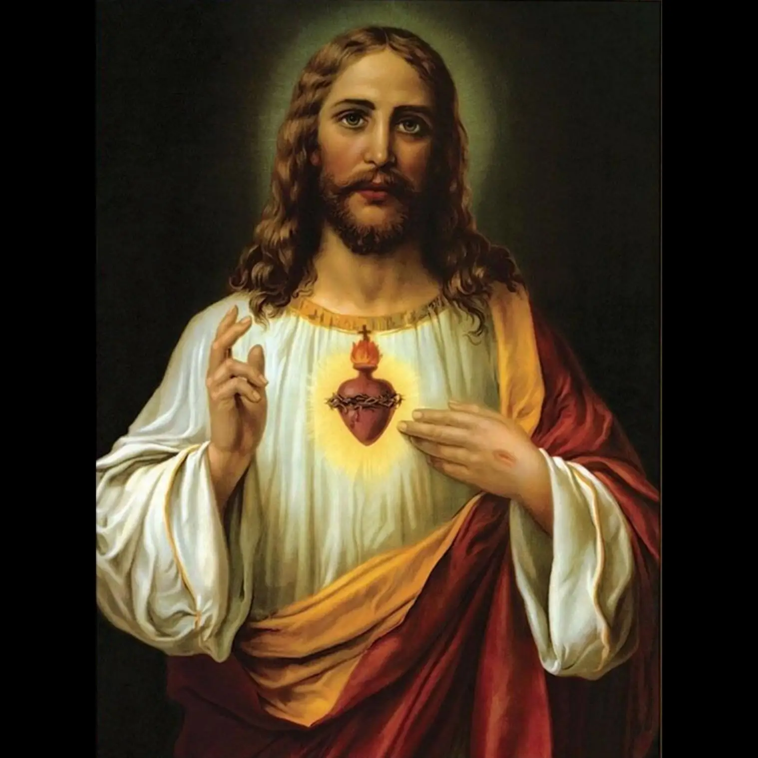 قلب مقدس لوحة زيتية ليسوز ، مصنوعة يدويًا من زاباتيري ، أعمال فنية دينية رائعة للزينة #1