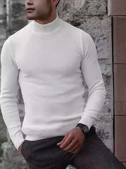 

Loose Casual Men's Pullover Knitwear f High Collar Sweater Color Comfortable Long Sve Autumn Winter Leisure Top