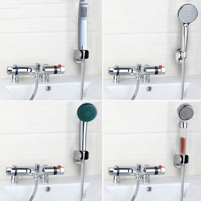 Torayvino Bathroom Shower Faucet Chrome Polished Deck Mounted Bathtub Two Handle Thermostatic Faucets Hot & Cold Mixer Water Tap