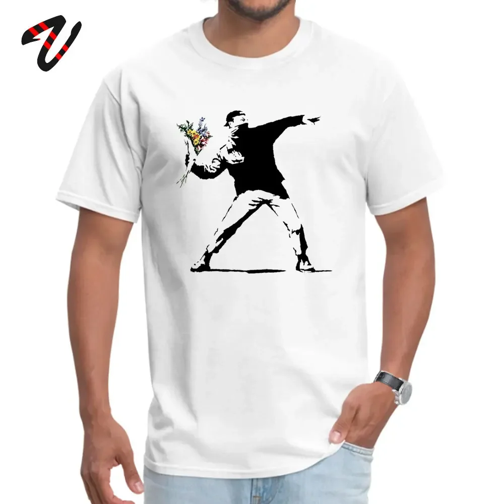 Swag Banksy Flower Thrower T Shirts 100% Cotton Fabric Men Tshirt Mens T-shirts Novelty Street Art Designer Rebel Tees s-5xl