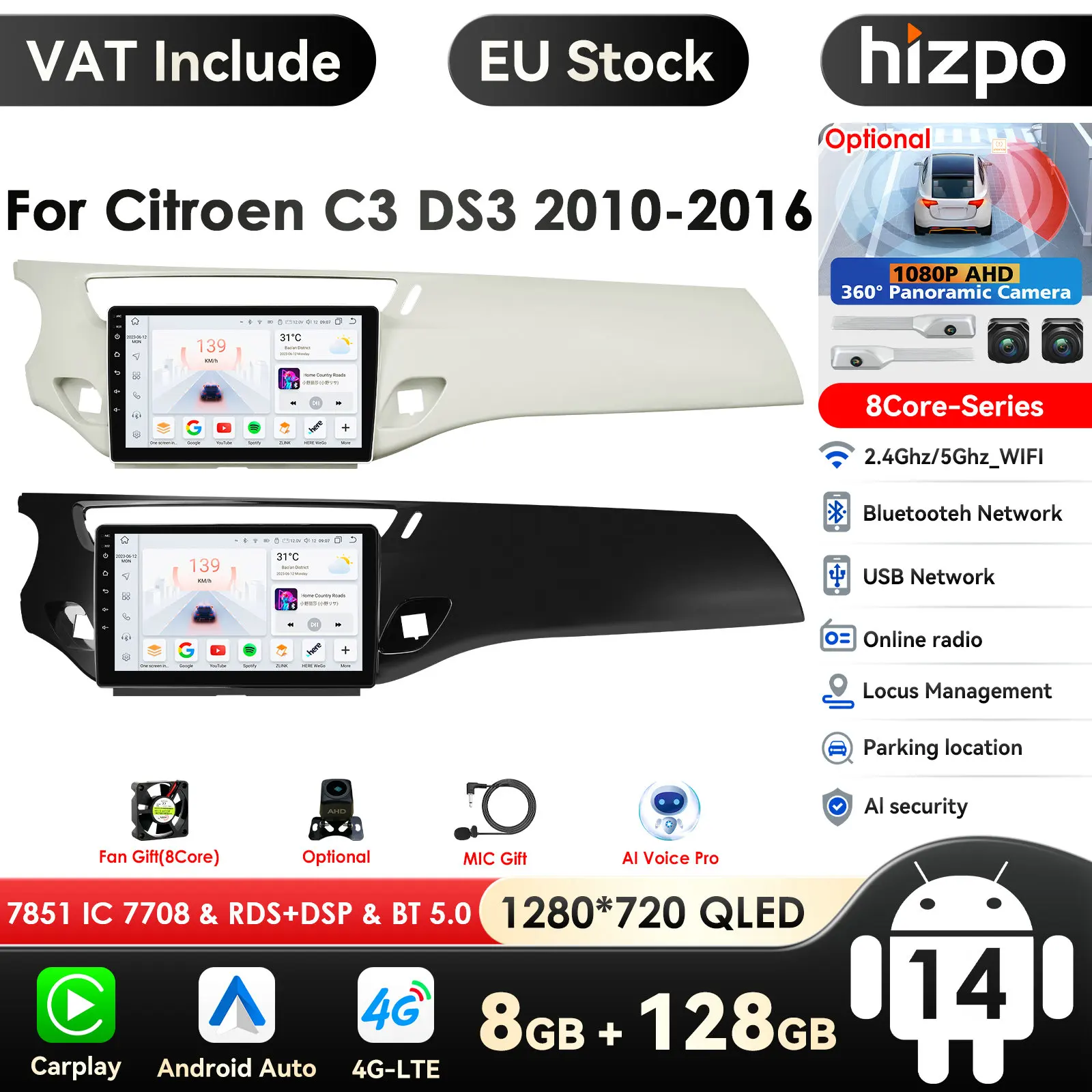 9 ''7862 schermo intelligente 2din Android autoradio lettore Video multimediale per Citroen C3 DS3 2010-2016 GPS Carplay Auto 4G RDS