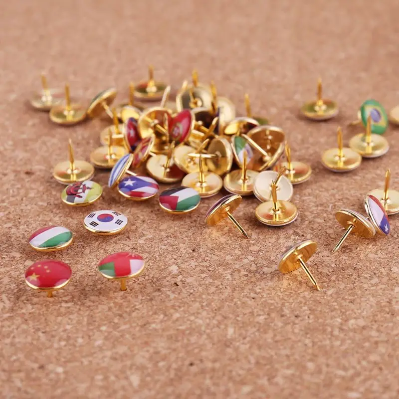 Ioio 100 ชิ้น/กล่องแผนที่ Tacks National กาว Thumbtack Push Pins ประกาศเครื่องหมาย Office Supply