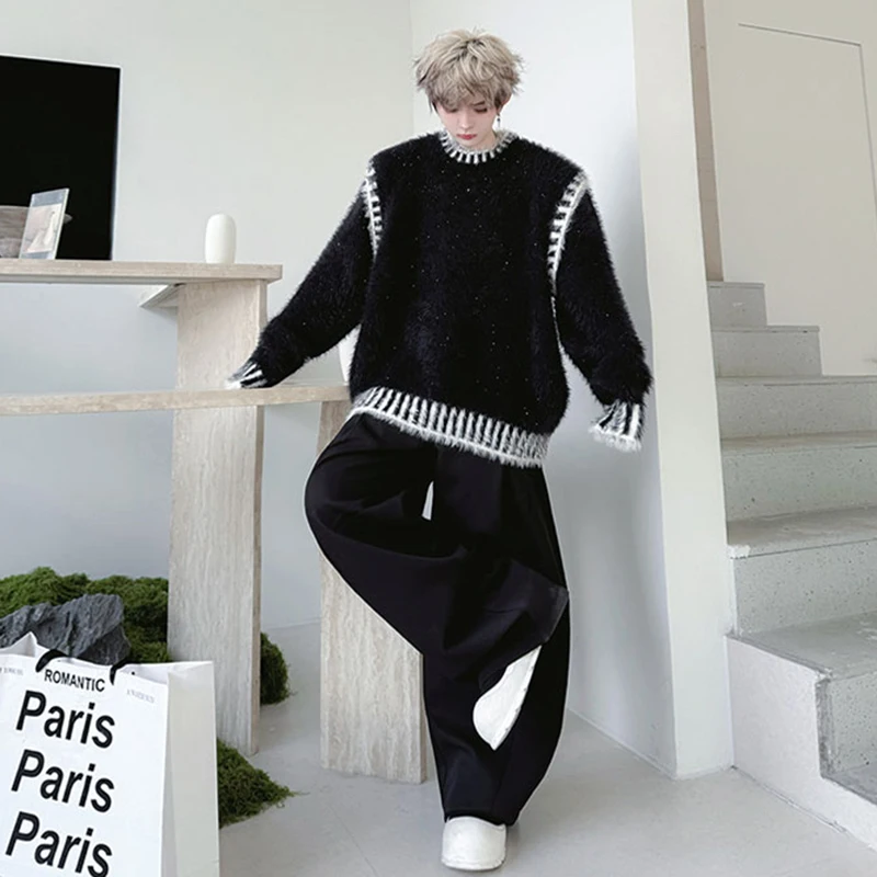 LUZHEN 2025 зимний однотонный жаккардовый вязаный пуловер с круглым вырезом и вышивкой, мужской свободный уличный свитер высокого качества JY4909