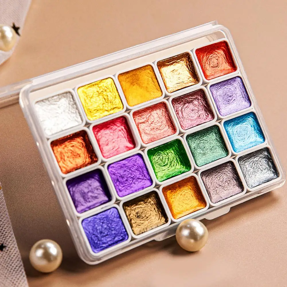 Professional Watercolor Paints Vibrant Glitter Watercolor Paint Set for Artists Painting Lovers Portable Solid Paint Box