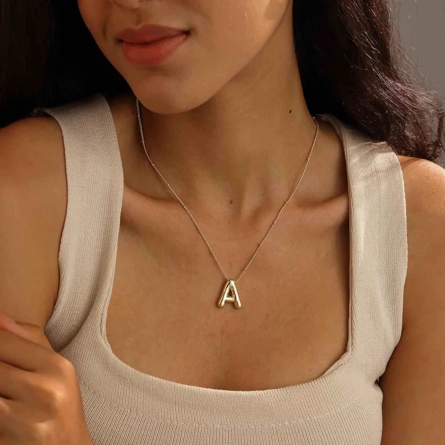 황금 초기 펜던트 뚱뚱한 편지 목걸이 여성 스테인레스 스틸 목걸이 클립 비드 체인 보석 여성 생일 선물 2025