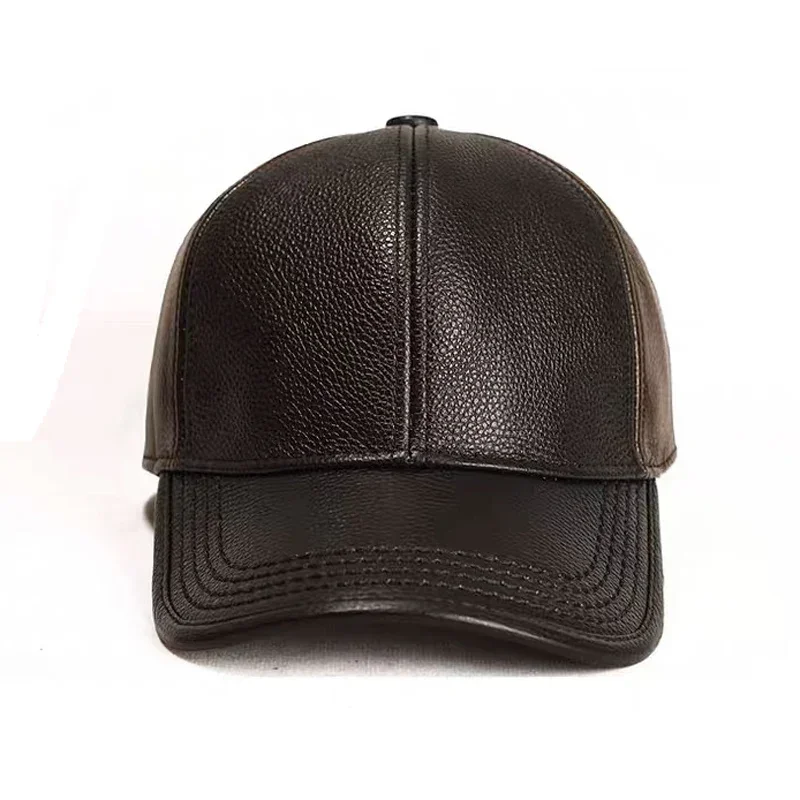 New Spring/Winter Man Genuine Leather Baseball Caps Two Color Splicing Male Casual Cowhide 55-60 Adjustable Sports Flight Hats