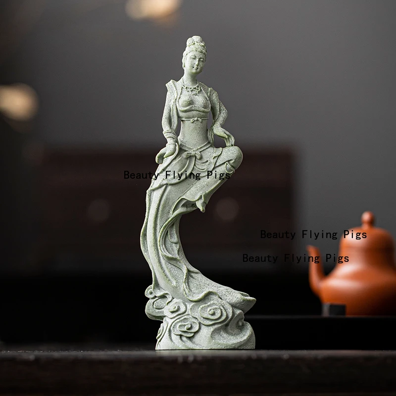 Green sandstone Dunhuang series cultural and creative tea table decorations home fish tank landscaping flying sky dancers