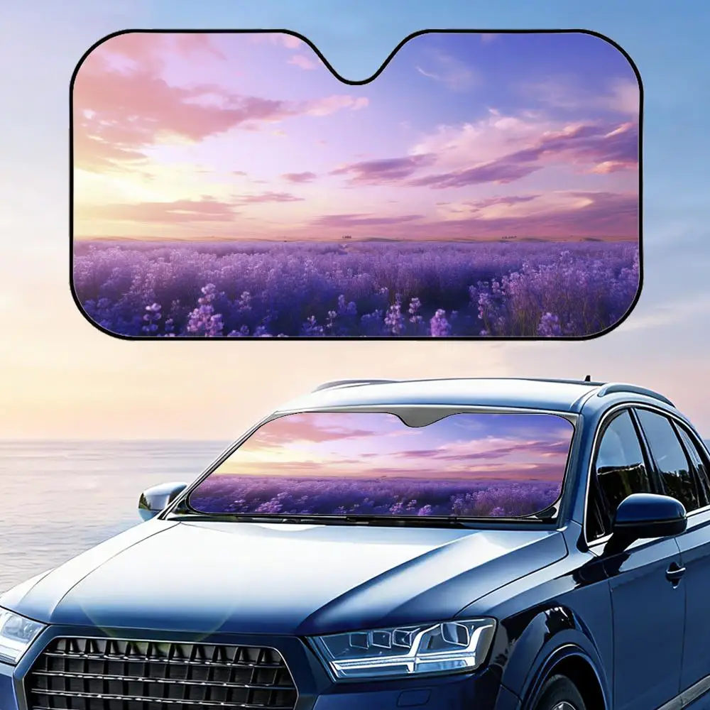 Lavender Fields Print Sun Visor Foldable Universal Car Windshield Sun Shade UV Protection Heat Insulation Foldable Cover