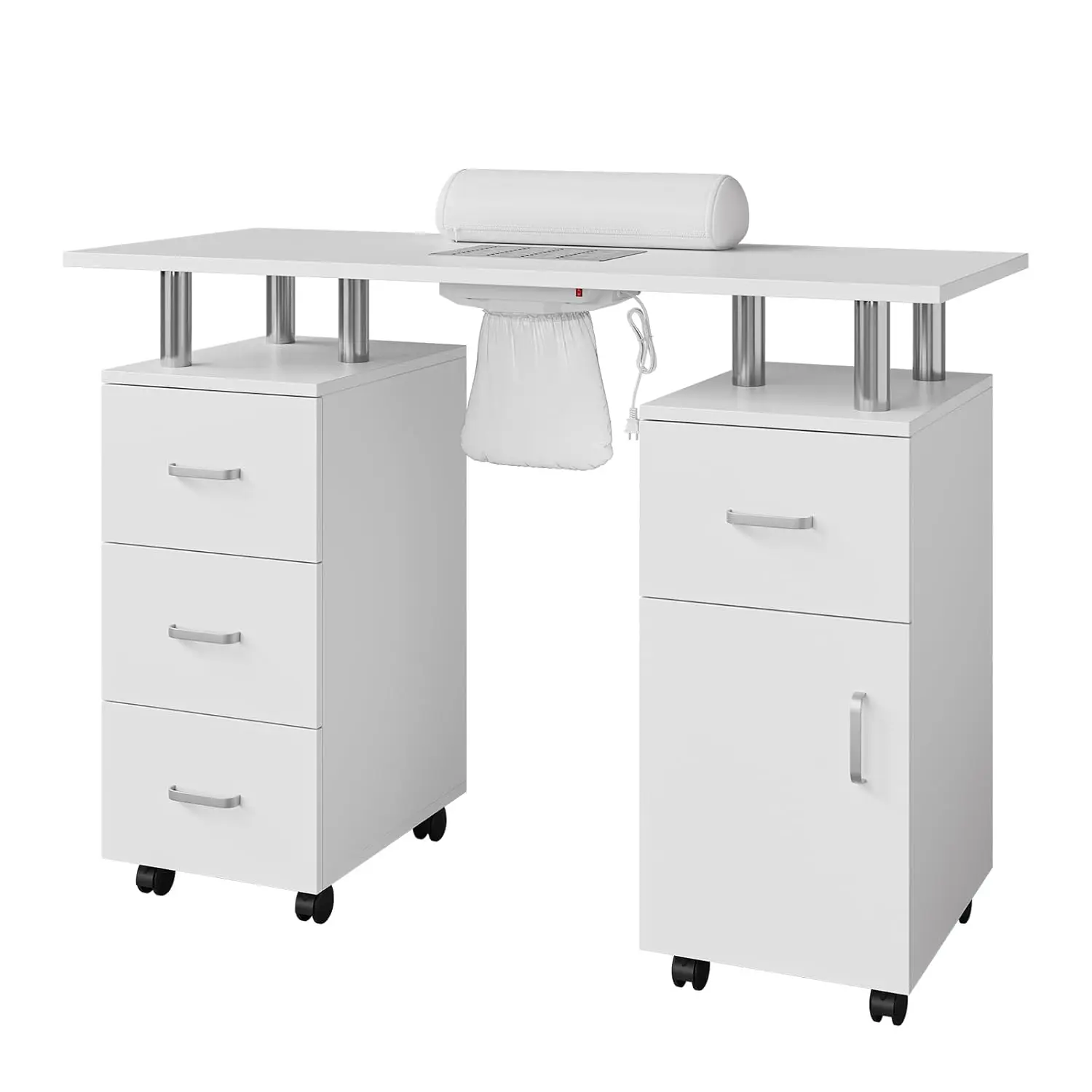 Manicure Table Nail Desk, Nail Station with Electric Dust Collector, Wrist Rest and Storage Drawers Cabinet, Beauty, Customized