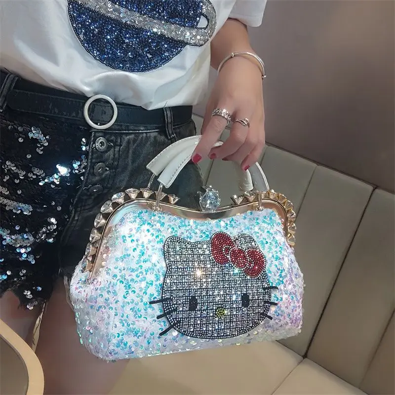 

Sanrio Hello Kitty, расшитая блестками мини-модная женская сумка на плечо с бриллиантами, повседневная сумка на плечо с героями мультфильмов, Рождественский подарок