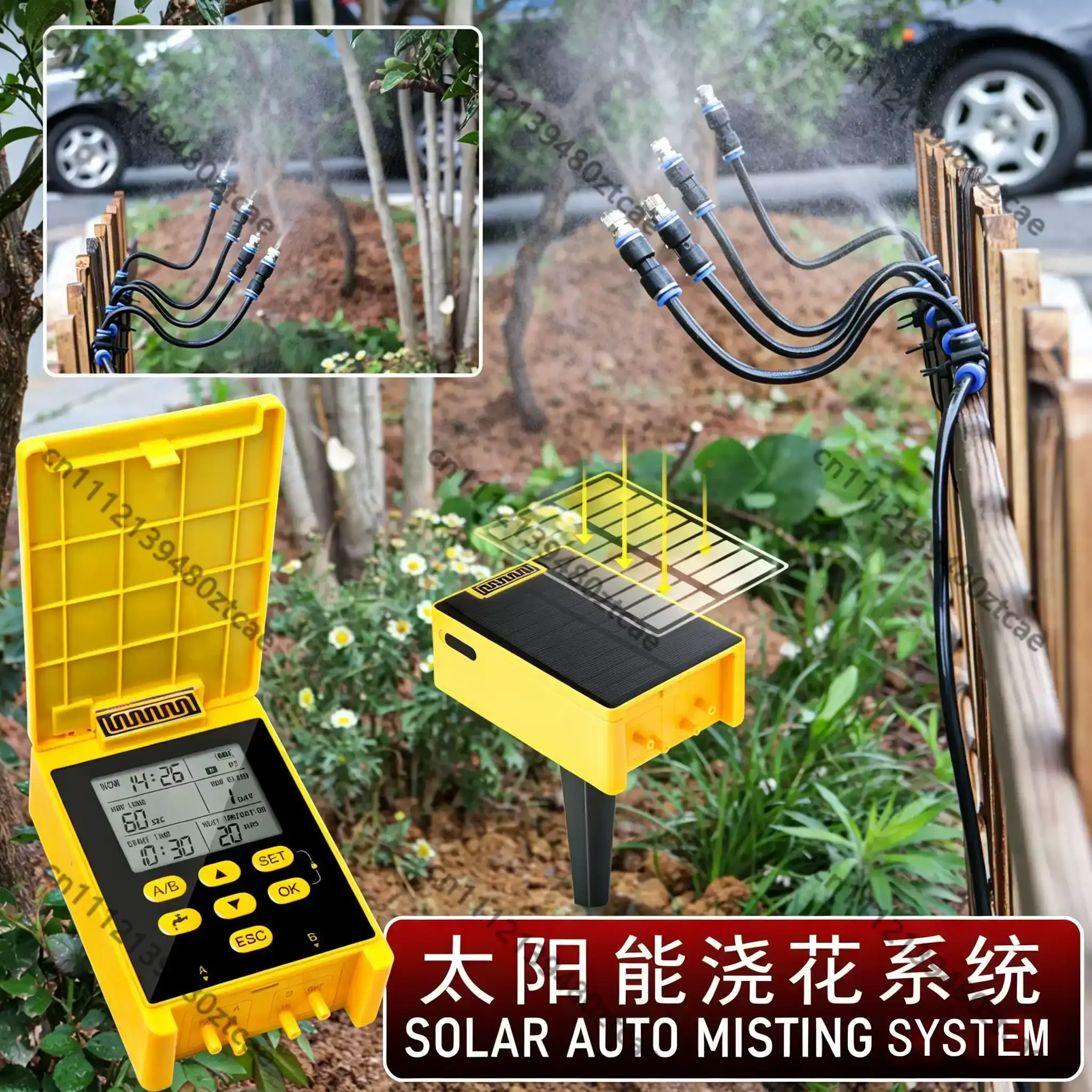 Solar Auto Timing Watering System Dual Pump Drip Spray Micro Irrigation Kit For Home Garden Potted Plants