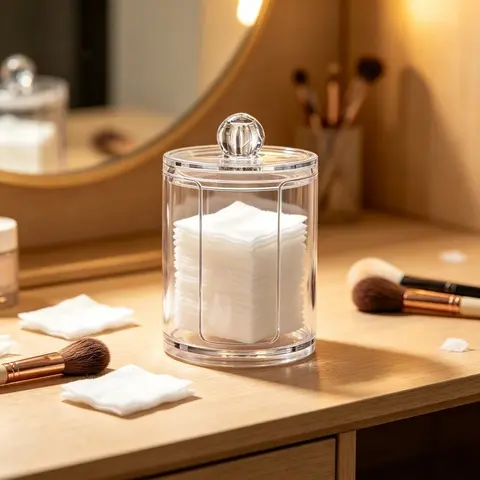 Clear Acrylic Bathroom Storage Jar with Secure Lid Multipurpose Organizer Container for Cotton Pads Swabs Cosmetic Accessories