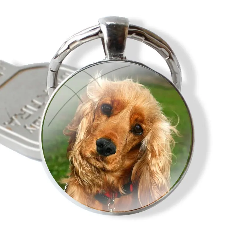 Cocker Spaniels dog puppies Keychain Handmade Glass Cabochon Key Ring Holder Pendant Key Chains